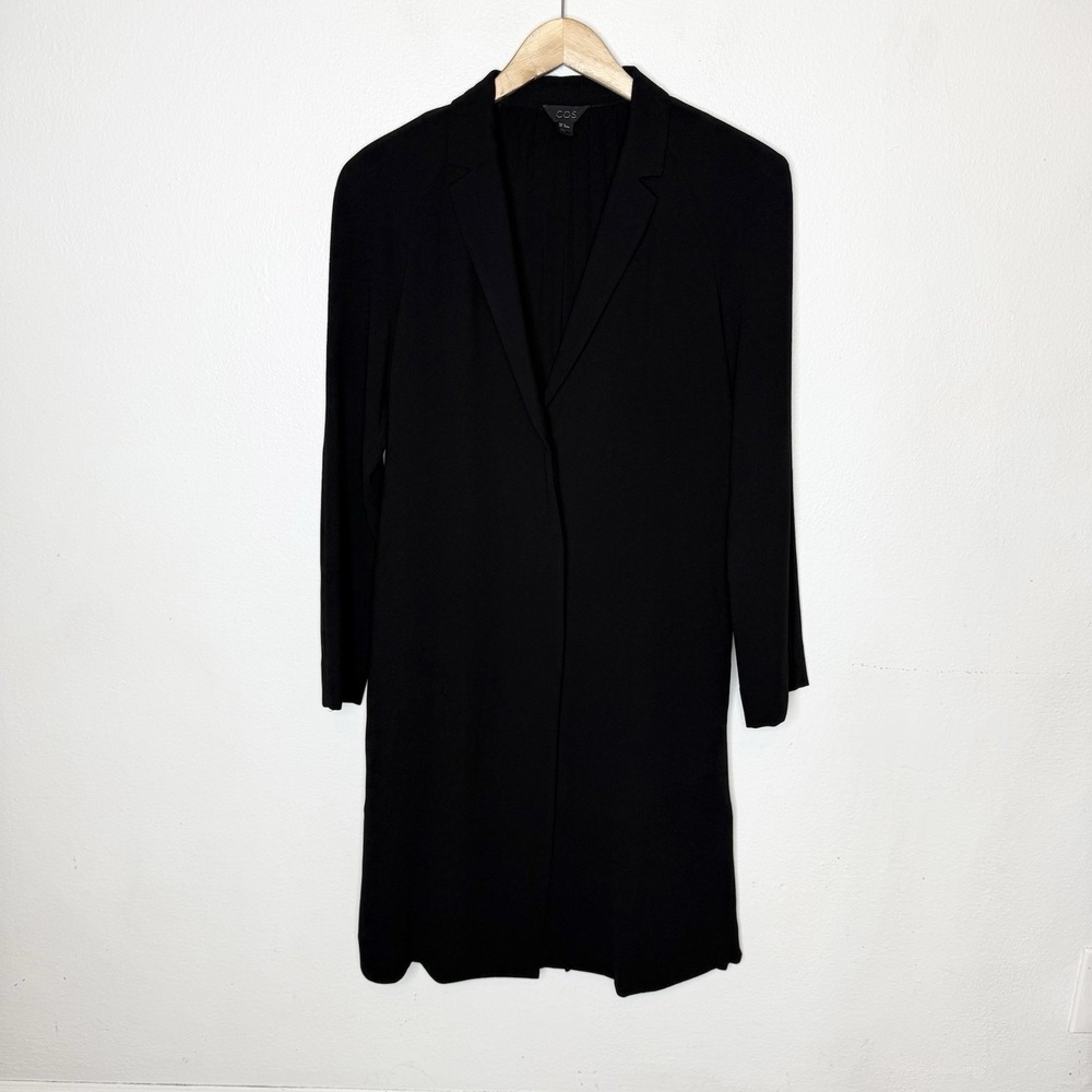 Cos Black Longline V-back Blazer Jacket Pleated Back Women's EUR 34 US XS